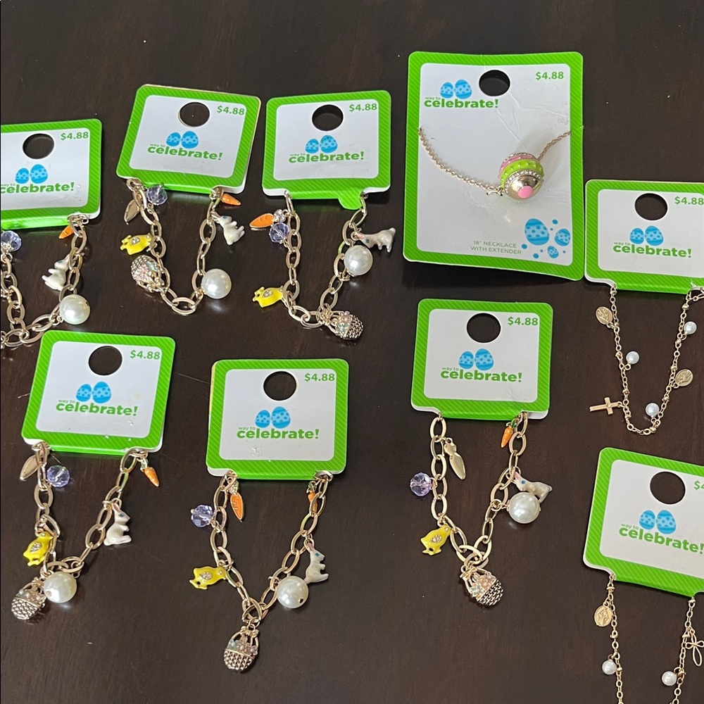 Celebrate! x9 Easter/Cross Charm Bracelets and Necklace Set Bundled